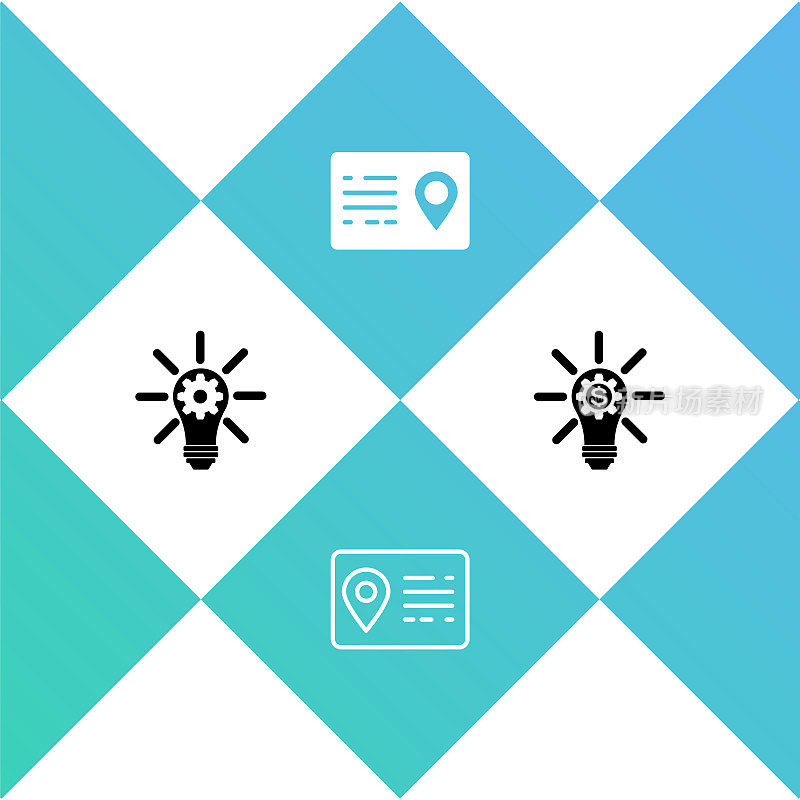 Set Light bulb with gear, Address book, and icon. Vector